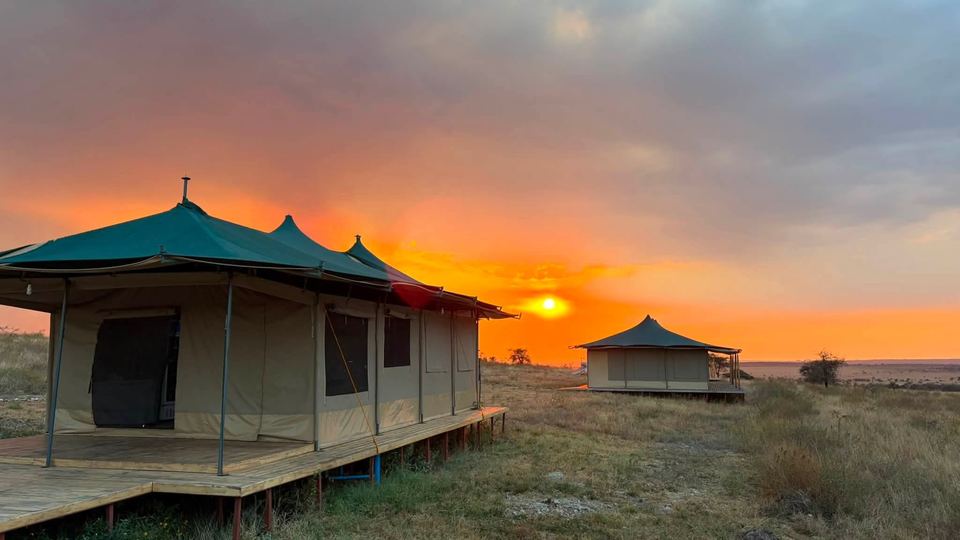 Tented camp at sunset
